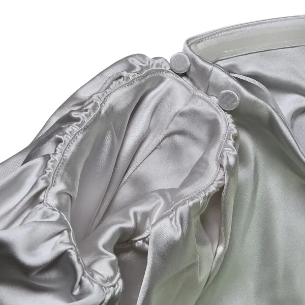 Abercrombie & Fitch Silver Satin Off the‎ Shoulder Puff Sleeve Mini Dress Large - Image 4