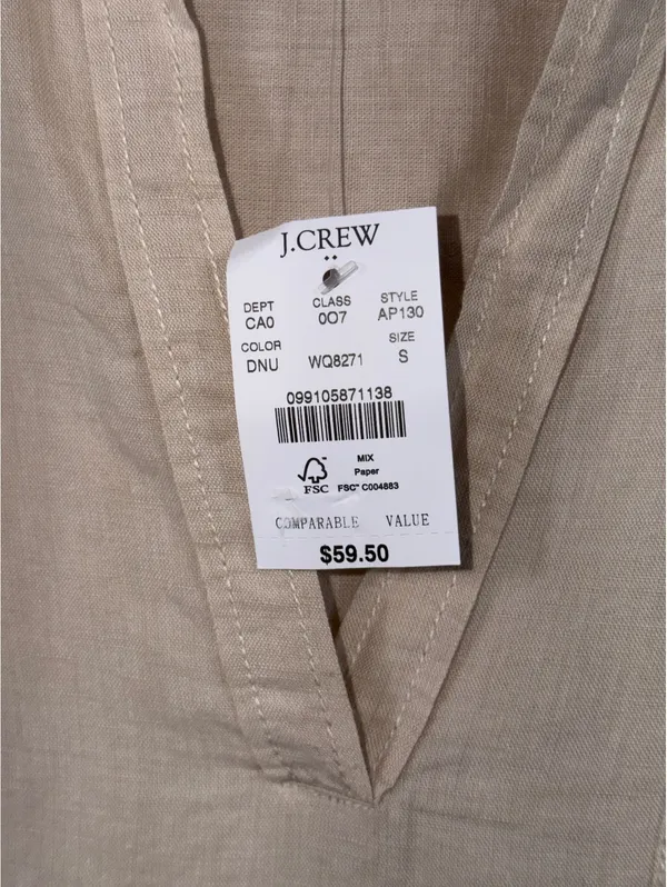 J.Crew Linen Cotton Popover Shirt Beige Size S NWT - Image 4