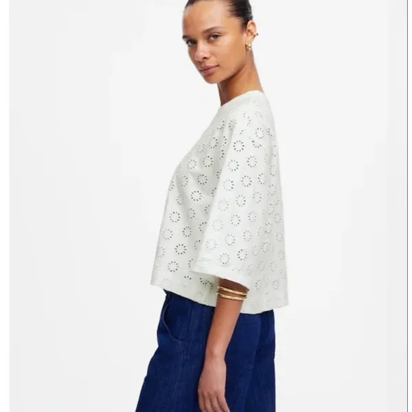 Madewell Embroidered Wide-Sleeve Boxy Tee in White NWT! - Image 2