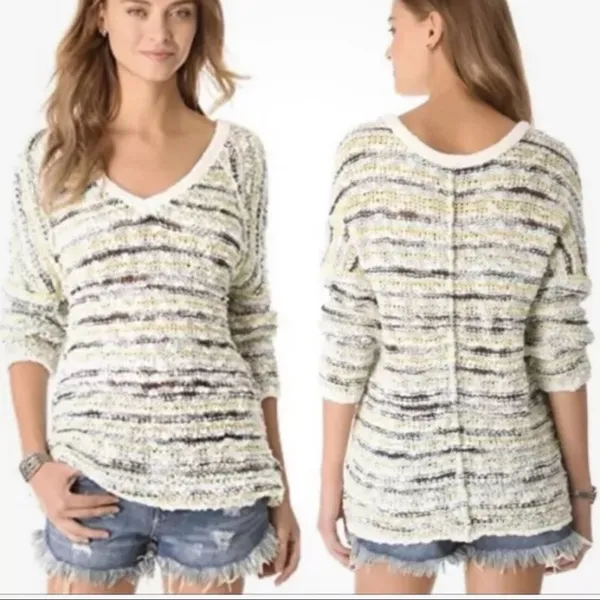 Free People wool chunky knit oversized green sweater size large boho casual‎ - Image 2