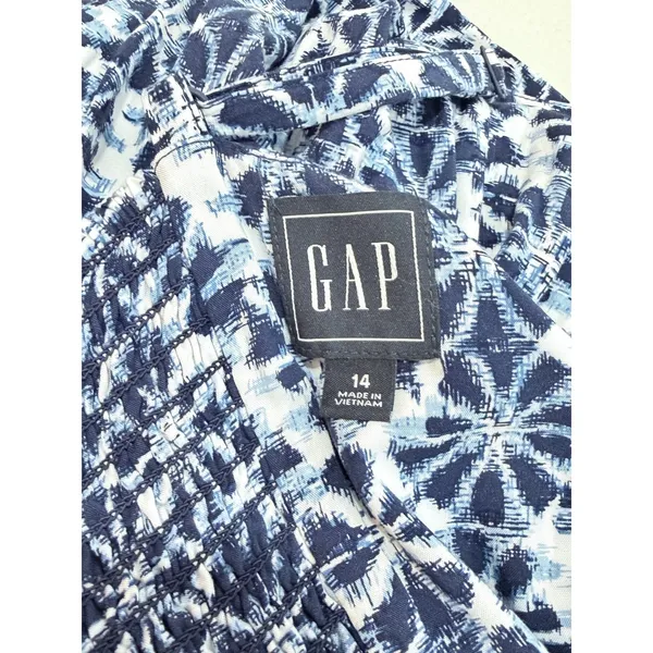 GAP Navy‎ Blue Geometric Print Smocked Waist Tiered Maxi Dress Size 14 - Image 3