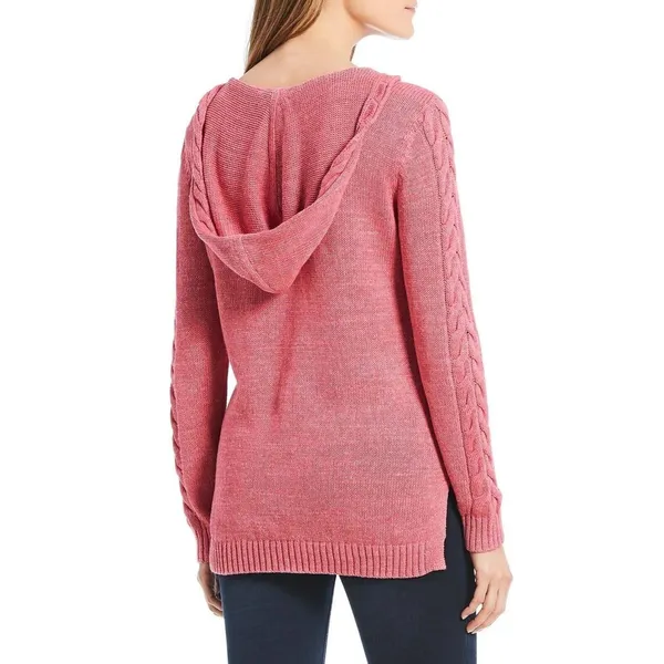 Tommy‎ Bahama Cable Knit Sweater Womens Small Pink Hooded Pullover Linen Cotton - Image 3