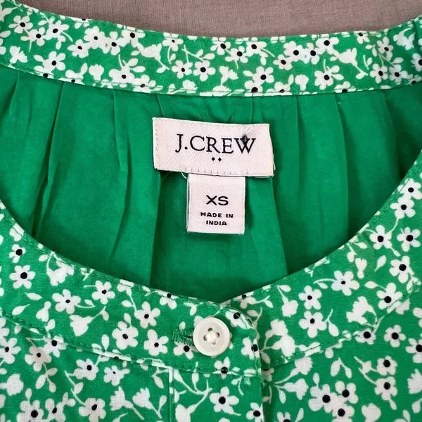 J crew long sleeve tie waist green floral cotton shirtdress size XS - Image 9