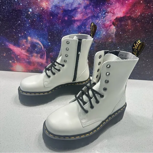 Dr Martens Jadon White Leather Platform Combat Boots‎ Sz 37 EU/ US Women 6 Men 5 - Image 2
