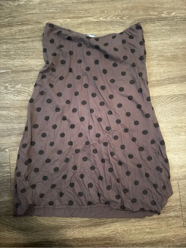 Vintage Girl Women's Strapless Polka Dot Tie Front Tank Top Brown/Black L - Image 5