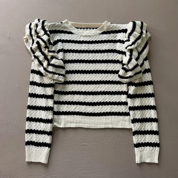 Shein Ruffle Shoulder Striped Knit Sweater - Image 6