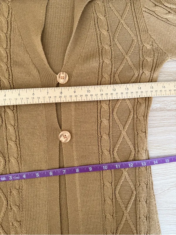 Wet Seal Small Cable Knit Long Open Cardigan Tan Camel Wool 60s 70s Penny‎ Lane - Image 5