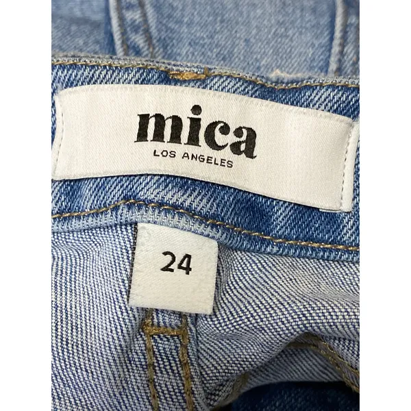 Mica Dehours Stretch Super High Rise Blue Distressed Wide Leg Denim Jeans Sz 24 - Image 5