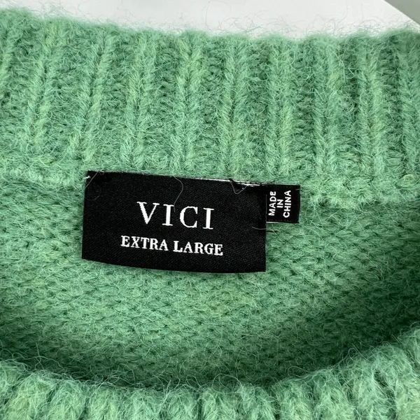Vici Siarah Green Cable Knit Sweater Women's XL Crew Neck Ribbed Cozy Oversized‎ - Image 9