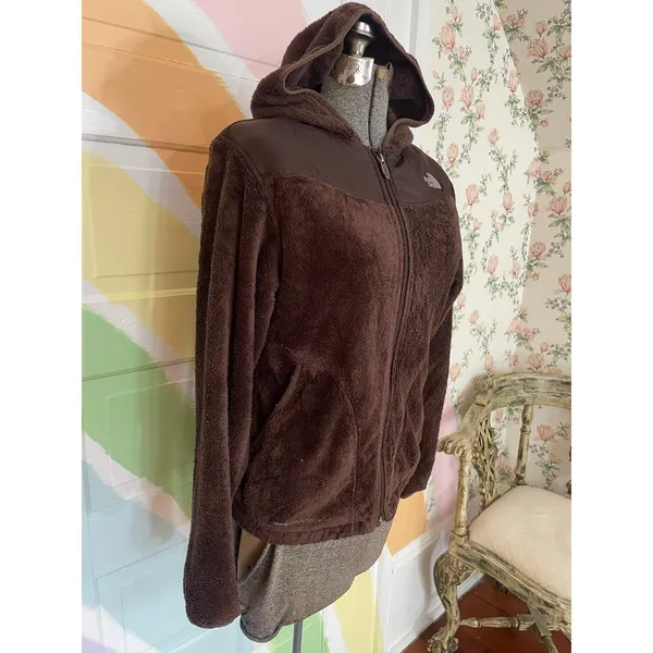 The North Face Osito Hooded Fleece Jacket Womens Small Brown Plush Full Zip - Image 2