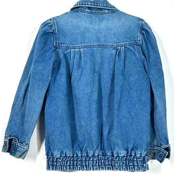 12 L vintage 1980s denim bomber jacket jean puff shoulder Western Cowgirl Chic - Image 4