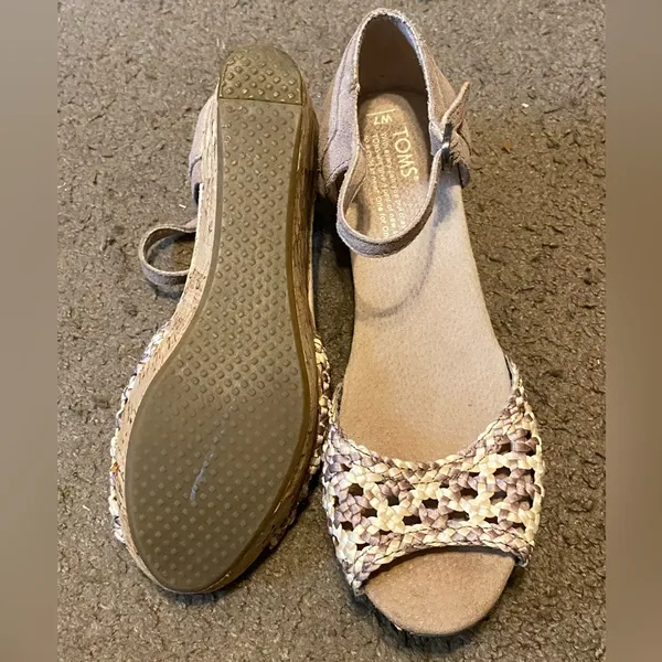 Womens Toms Stucco‎ Woven Platform Wedge Ankle Strap Sandals Size 7 - Image 4