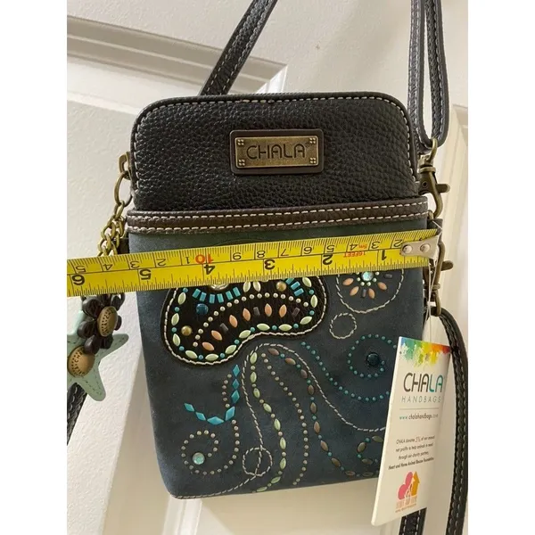 New Chala Jellyfish Crossbody Purse Blue Brown Fob Dangle Charms Sea Life - Image 7