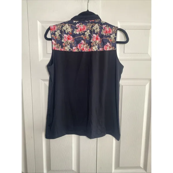 Daily Sports Womens Large Black Floral Sleeveless Golf Tennis Top Pearl Snap‎ - Image 5