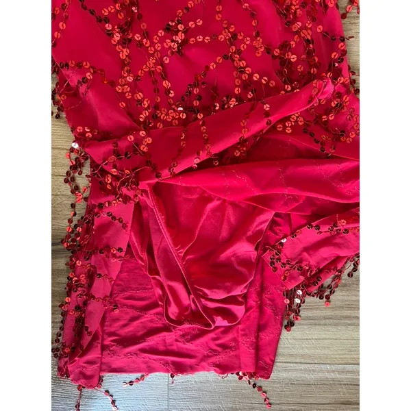 The Competitor Red Sequin Dance Costume Mini Dress Bodysuit MA Made in USA - Image 8