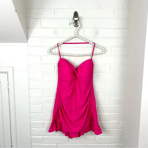 ABS Allen Schwartz Pink Swimsuit Halter Neck Dress Size 8 - Image 2