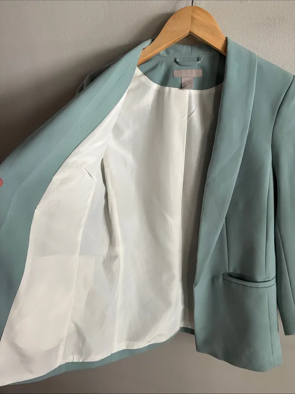 H&M Green Blazer XS Open Front 3/4 Sleeve Career Workwear - Image 5