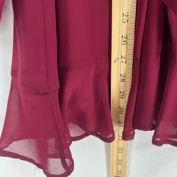 Altar'd State Mini Dress Womens M Red Tie Waist Balloon Sleeve Ruffle Wrap Front - Image 11