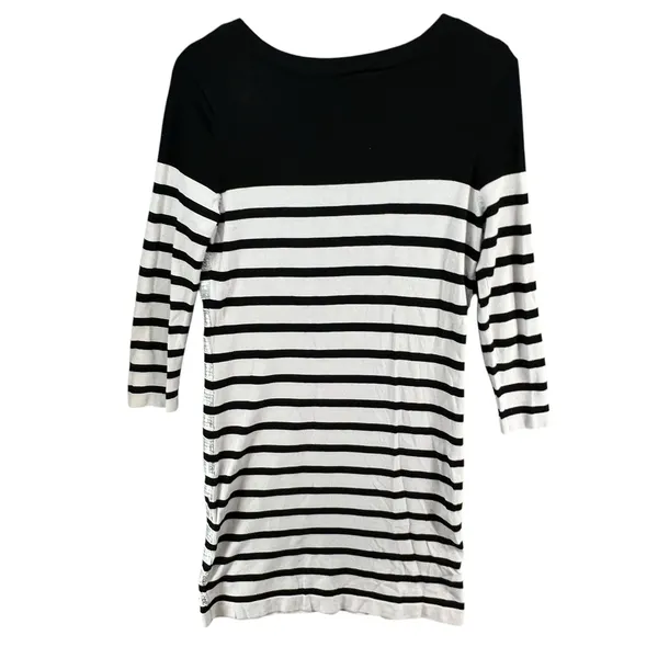 Renee C Sequin Sweater Dress Womens M‎ White Black Stripe Silver Party Holiday - Image 4