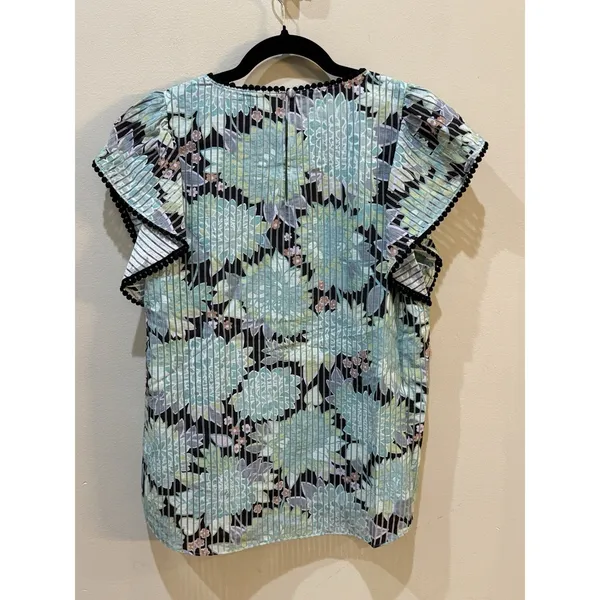 Kate Spade‎ Dahlia Burnout Top Blue Floral Boho Flutter Sleeve Blouse Women's XS - Image 4