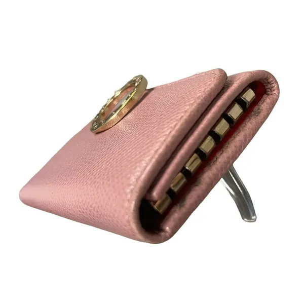 BVLGARI Bulgari Key Holder Grain Calf Leather Pink Red Series Gold Hardware EUC - Image 8