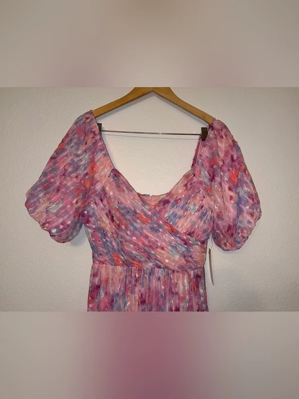 NWT Basil & Lola Floral Puff Sleeve Tiered Midi Dress Women’s Size Medium M - Image 12