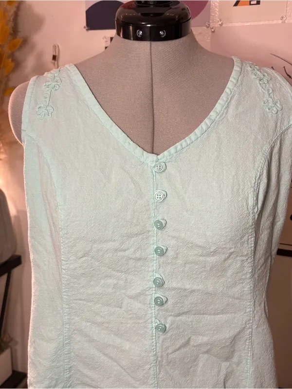 Turquoise Embroidered Button‑Front Dress - Image 2