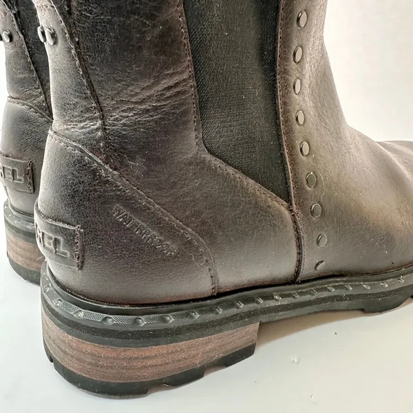 Sorel Womens 7.5 Lennox Chelsea Stud Waterproof Boots Brown Leather - Image 6