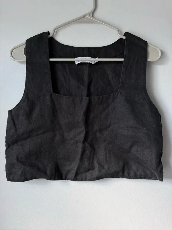 PETAL & PUP Black Cropped Tank Cotton Top Square Neck Boxy Tank Top Black 4 S M - Image 2