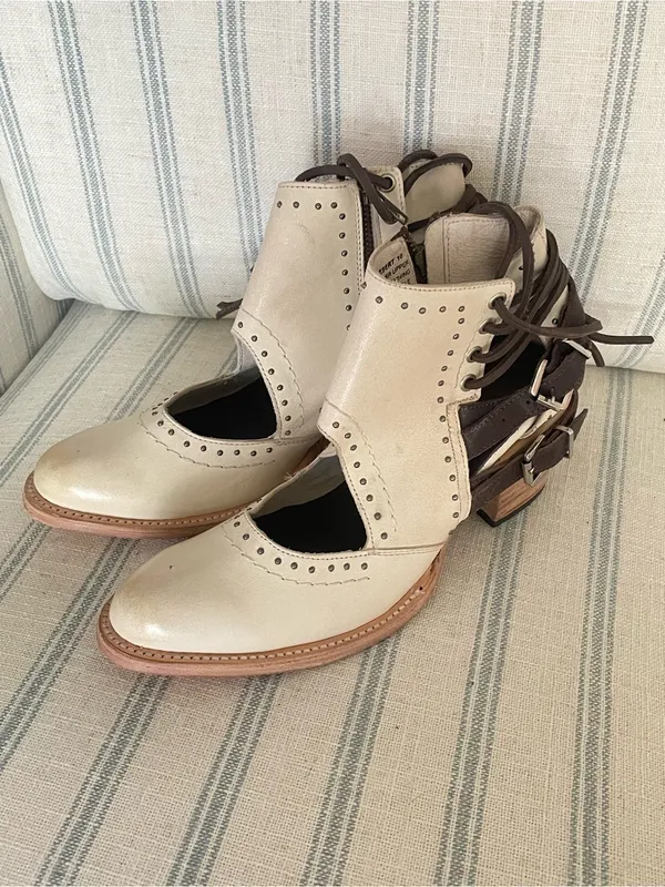 Freebird By Steven Desert Leather Buckle Cutout Studded Ankle Boots Size 10 - Image 7