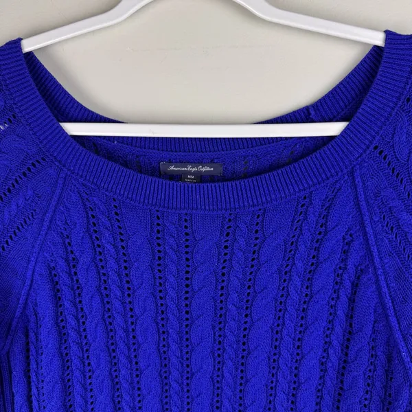 American Eagle Womans Sweater Sz‎ M Pull Over Royal Blue Open Textured Knit - Image 8