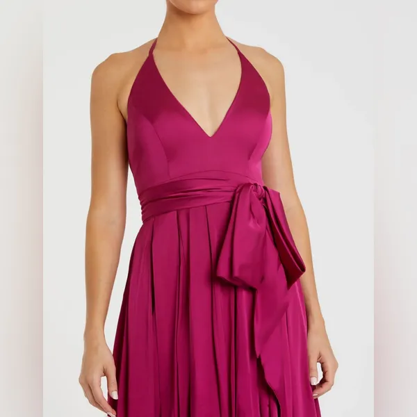 MAC DUGGAL Dark Purple Halter Neck Charmeuse Gown Size 6 - Image 2