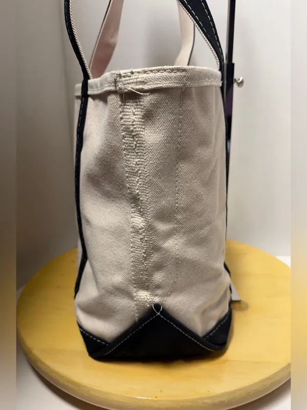 L.L. Bean Off White Boat and Tote Custom Cotton Canvas Bag Black Long Handles - Image 3