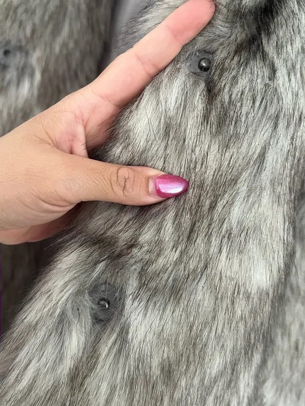 Abercrombie & Fitch Faux Fur Coat Gray Glam Luxe Winter Mob Wife Holiday Jacket Size S - Image 10