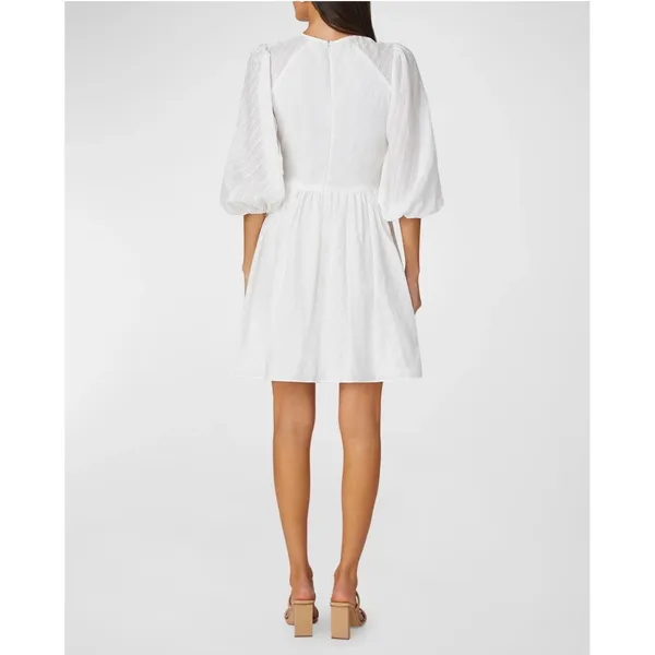 Shoshanna Maia White Jacquard Balloon Sleeve Tie Front Mini Dress 6 Bridal LWD - Image 4