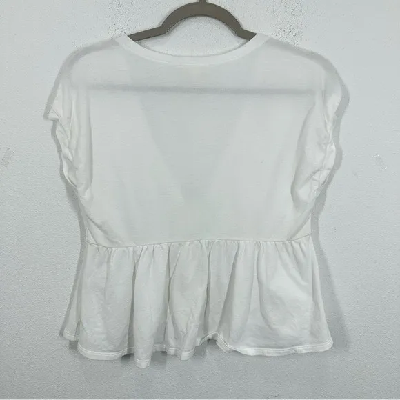 Treasure and Bond White Deep V Peplum Button Detail Cotton Blouse Size Small - Image 4