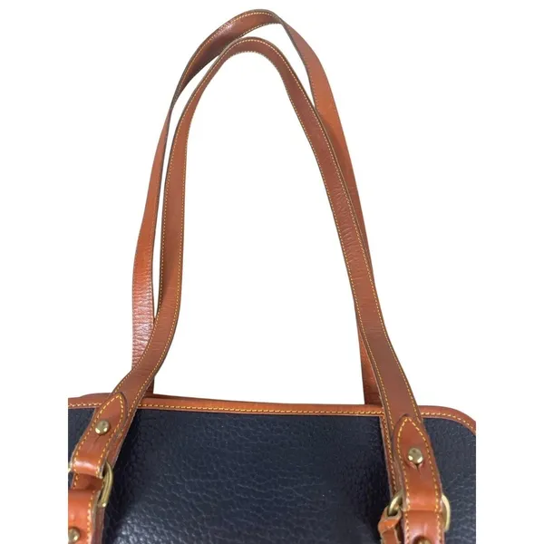 Dooney & Bourke AWL Navy Brown Pebbled Leather Top Handle Satchel Purse Bag 90s - Image 2