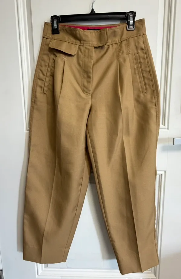 J.Crew Pleated High-Rise Khaki Crop Pants Pink Trim Size 4 Style AJ438 - Image 7