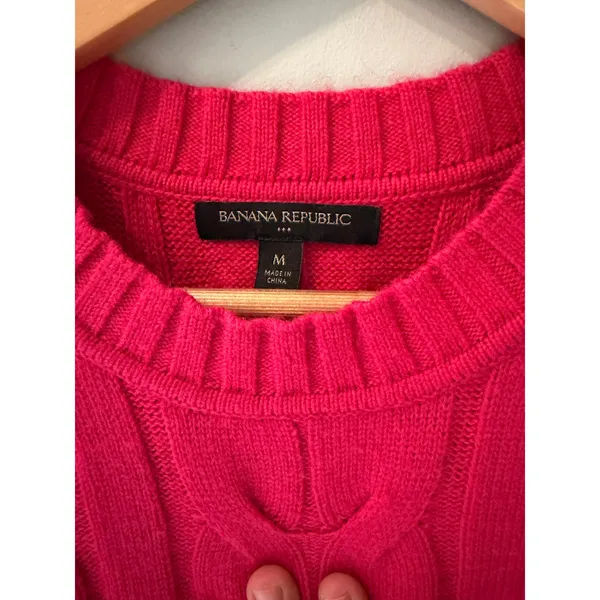 Banana Republic Pink Cable Knit Sweater M Chunky Braided Crewneck - Image 3