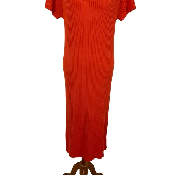 Madison Hudson Dress XL Orange Maxi Short Sleeve Knit Casual Resort - Image 4