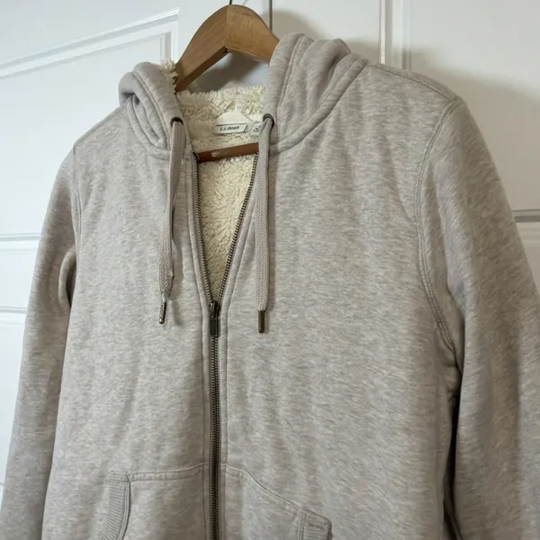 L.L.Bean Full Zip Hoodie Womens Small Gray Sherpa Lined 505468 - Image 7