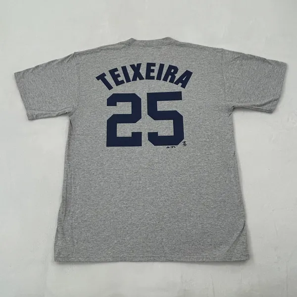 Majestic New York NY Yankees Mark Teixeira #25 MLB Gray Jersey Tee Shirt Adult size L - Image 2