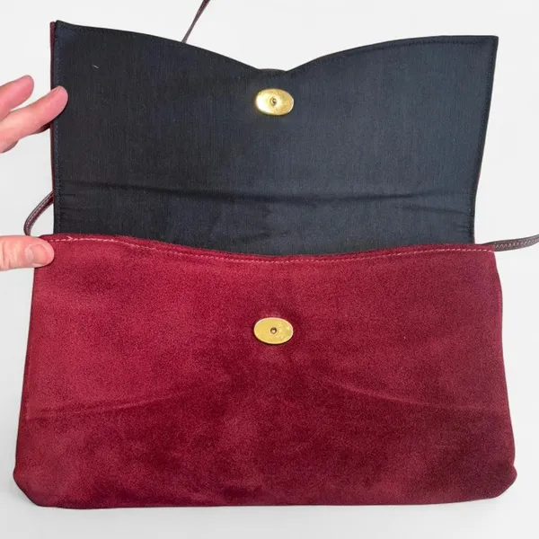 Red and Black Suede Clutch Bag for Women - Classic Minimalist - Image 3