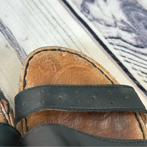 BORN Cork 3” Wedge Heel Strappy Slip-On Black Leather Sandals Sz‎ 10 Platform - Image 7