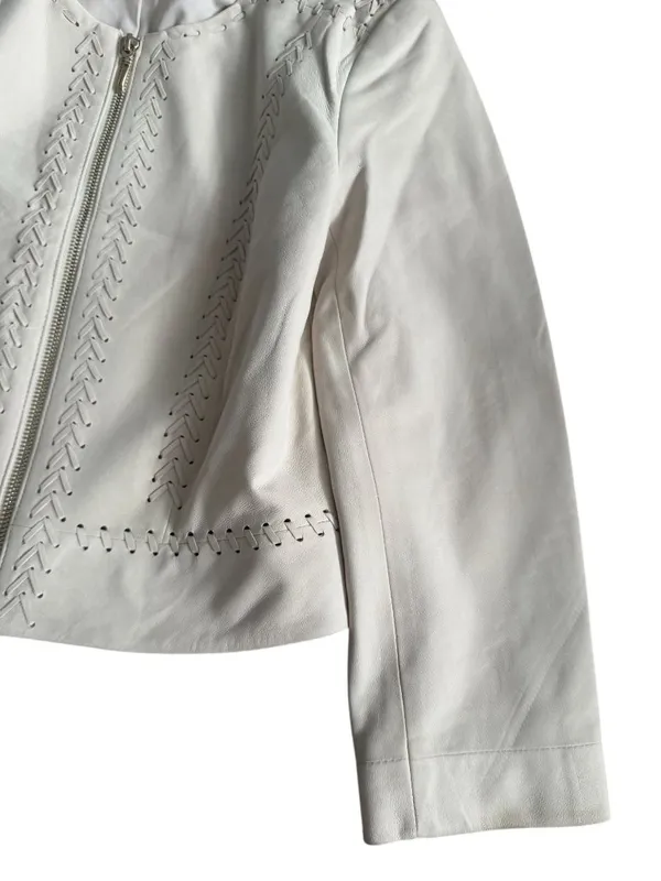 WHITE HOUSE BLACK MARKET Off White Leather Jacket Size XXS - Image 6