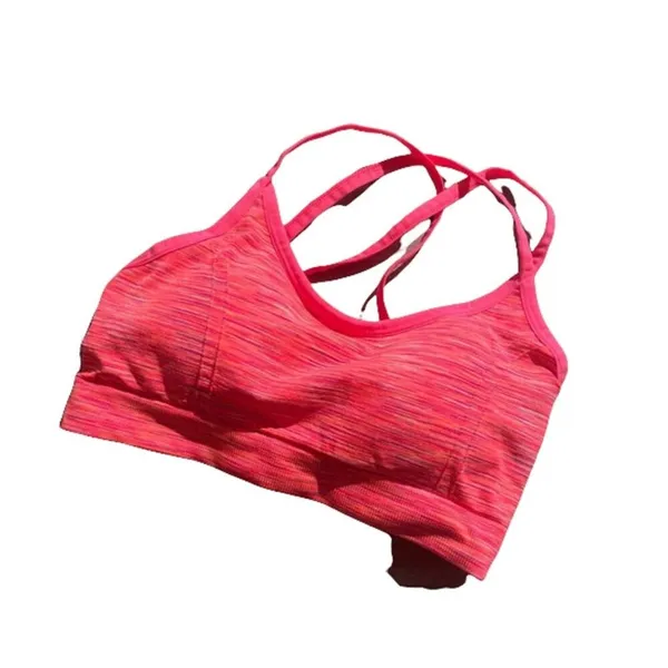 Reebok Womens Sports Bra Size XS Space Dye‎ Neon Pink Crop Top Strappy Pads - Image 2