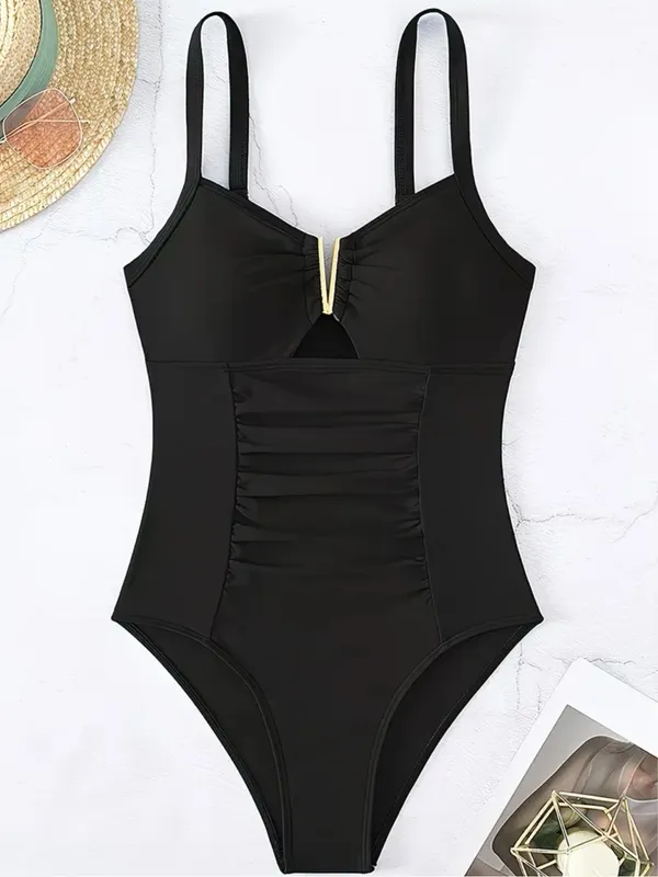 NWT Andrea’s Deals Tight-Fitting Tummy-Covering One-Piece Swimsuit V Gold Medium - Image 4
