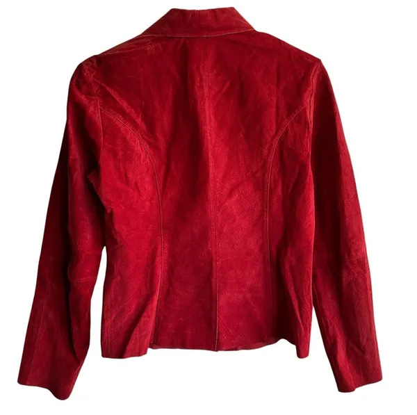 VTG Express Suede Leather Button Front Shirt S Y2K Red Western Grunge - Image 2