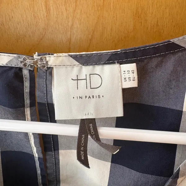 HD in Paris Peplum Top Women Size 10 Navy Blue Gingham Buffalo Check Sleeveless - Image 3