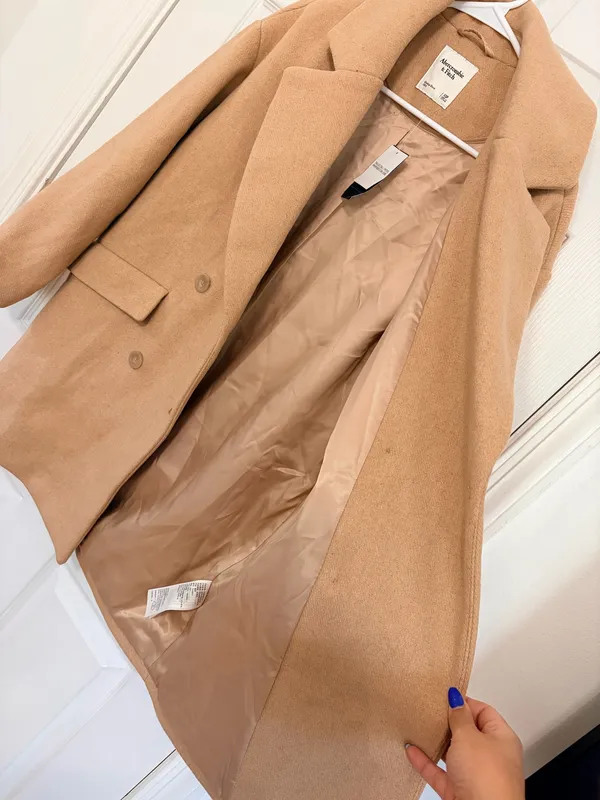 Abercrombie & Fitch Camel Double Breasted Coat XS Petite Old Money Quiet Luxury - Image 6